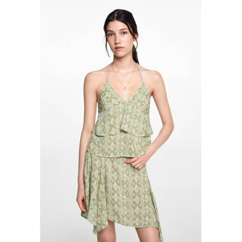 MANGO TEENS spaghettitop met all over print groen Meisjes Viscose V-hals 158(XS)