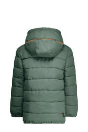 thumbnail: Groen en oranje jongens TYGO & vito gewatteerde winterjas Jix van polyester met effen, lange mouwen, capuchon, ritssluiting en elastische boord