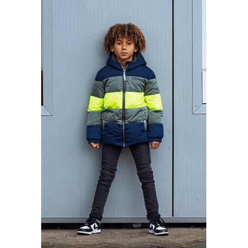 TYGO & vito gewatteerde winterjas Joppe donkerblauw groen neon geel Jongens Polyester Capuchon 122 128