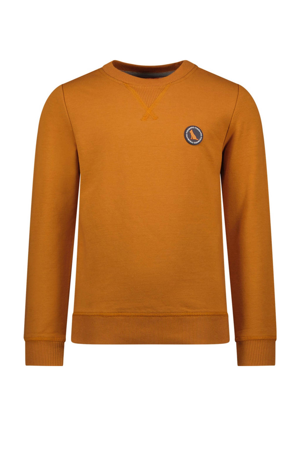Bruine jongens TYGO & vito sweater Silver met backprint, lange mouwen, ronde hals en geribde boorden