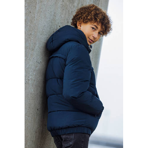TYGO & vito gewatteerde winterjas Bart donkerblauw Jongens Polyester Capuchon 158 164