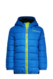 thumbnail: Blauw en neonkleurige jongens TYGO & vito gewatteerde winterjas Jix helderblauw van polyester met effen, lange mouwen, capuchon, ritssluiting en elastische boord