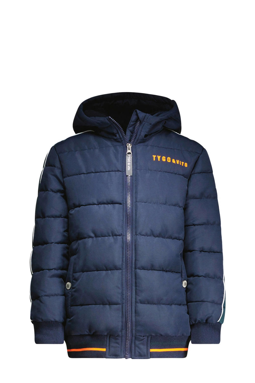 TYGO & vito gewatteerde winterjas Jude donkerblauw/oranje