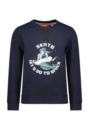 sweater Sten met contrastbies donkerblauw