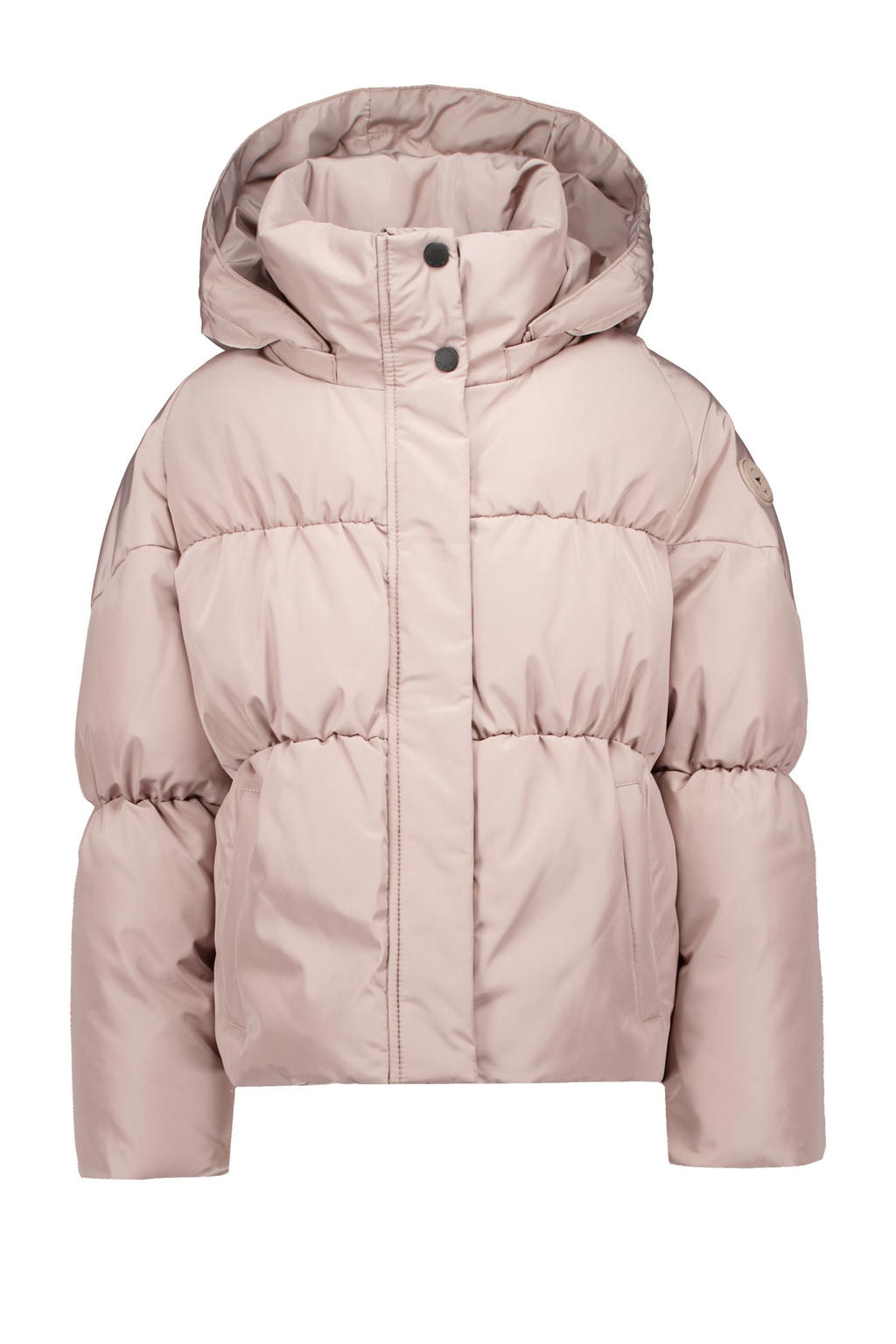 Roze meisjes Airforce gewatteerde winterjas van katoen met effen, lange mouwen, capuchon en blinde ritssluiting