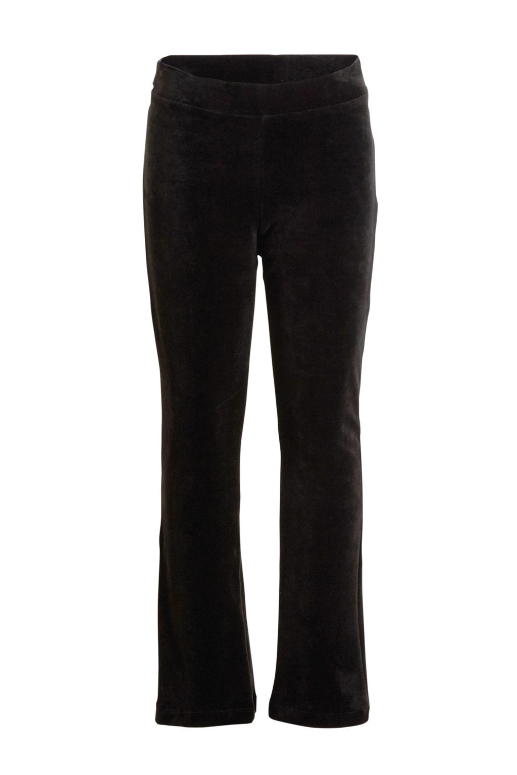 Zwarte meisjes anytime velour flared legging van katoen met elastische tailleband en effen