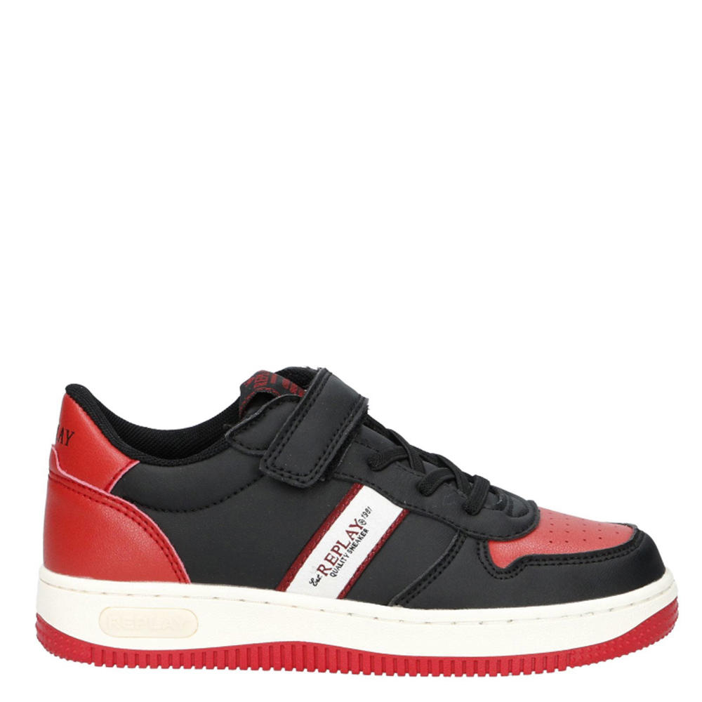 Zwart en rode jongens REPLAY Epic JR sneakers van 95% pu/ 5% polyester met elastische veter- met klittenbandsluiting
