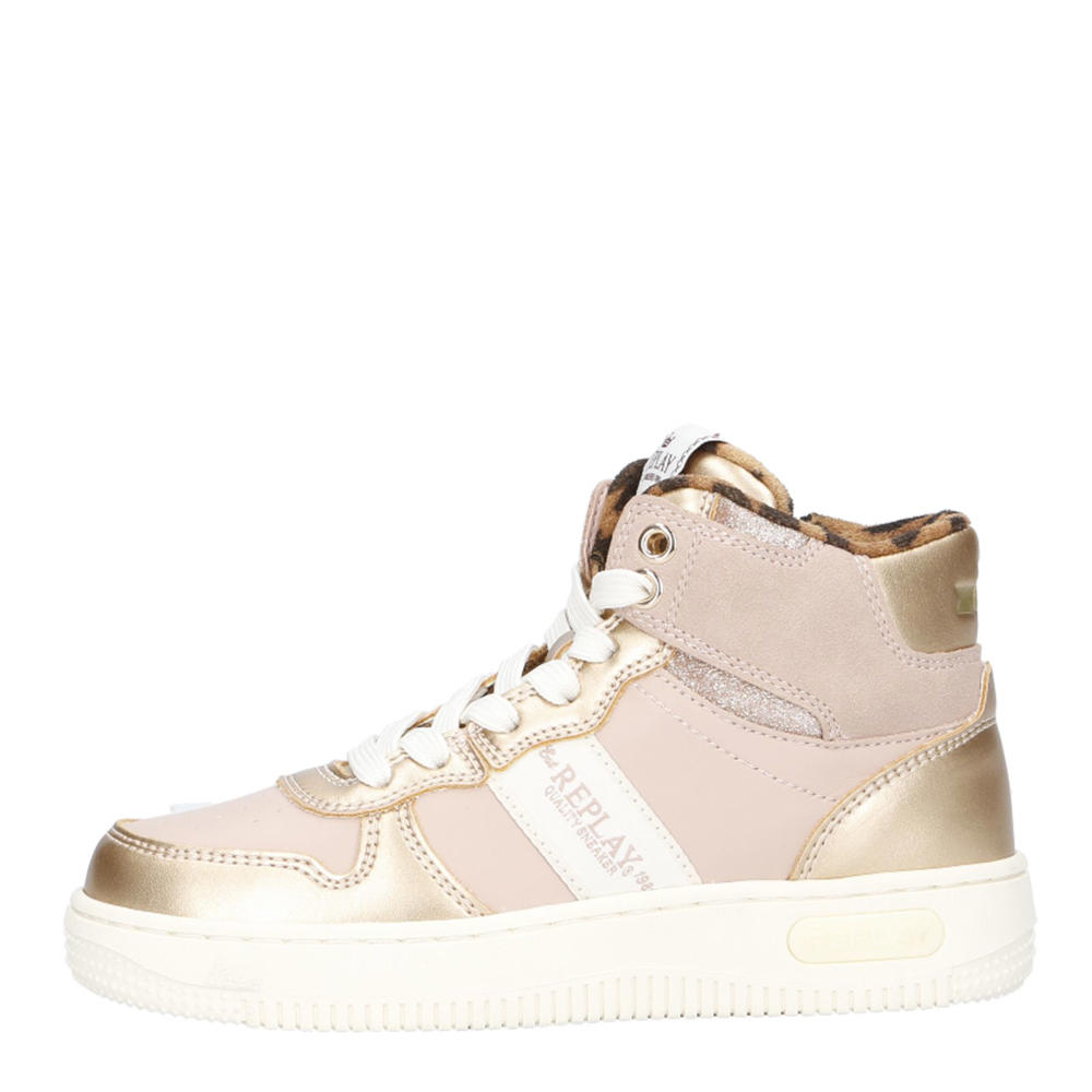 Roze en gouden meisjes REPLAY Epic jr sneakers van 95% pu/ 5% polyester met rits- en vetersluiting