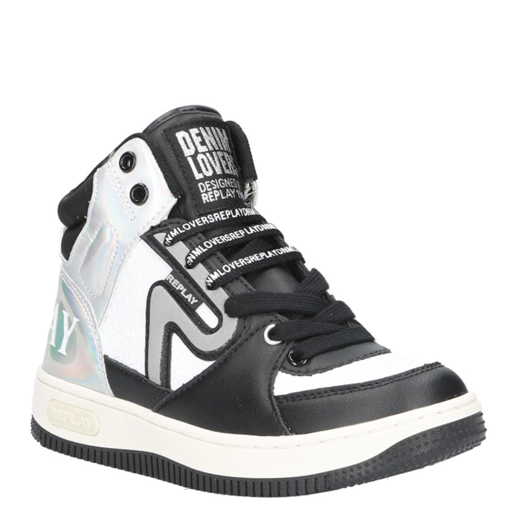 Zwart en witte meisjes REPLAY Epic jr sneakers van 95% pu/5% nylon met veters