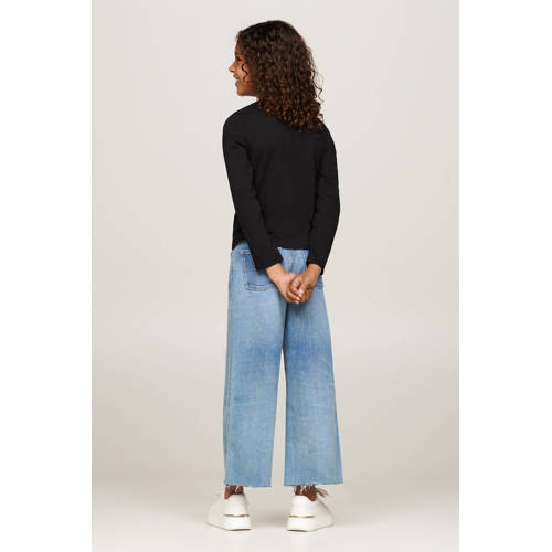 Tommy Hilfiger longsleeve ESSENTIAL met logo Zwart Meisjes Katoen Ronde hals 140