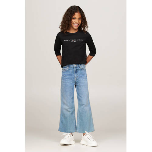 Tommy Hilfiger longsleeve ESSENTIAL met logo Zwart Meisjes Katoen Ronde hals 140
