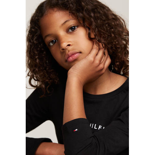 Tommy Hilfiger longsleeve ESSENTIAL met logo Zwart Meisjes Katoen Ronde hals 140
