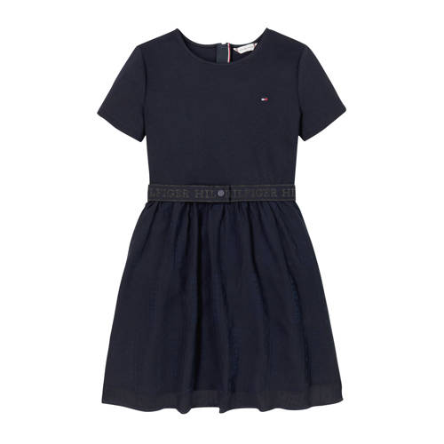 Tommy Hilfiger jurk donkerblauw Meisjes Polyester Ronde hals Effen - maat 122 afbeelding