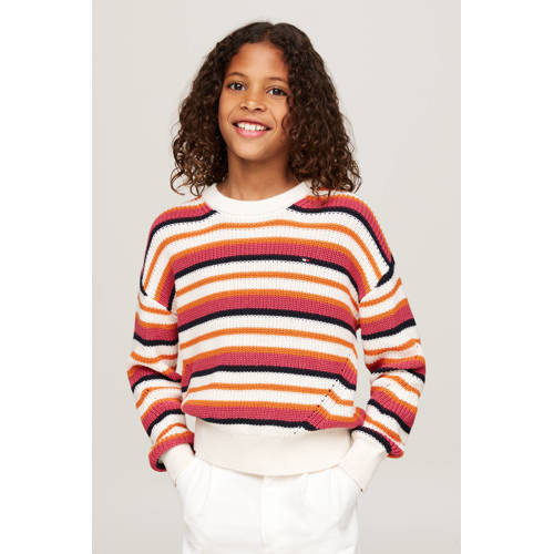 Tommy Hilfiger gebreide trui multi Meisjes Katoen Ronde hals Streep 110