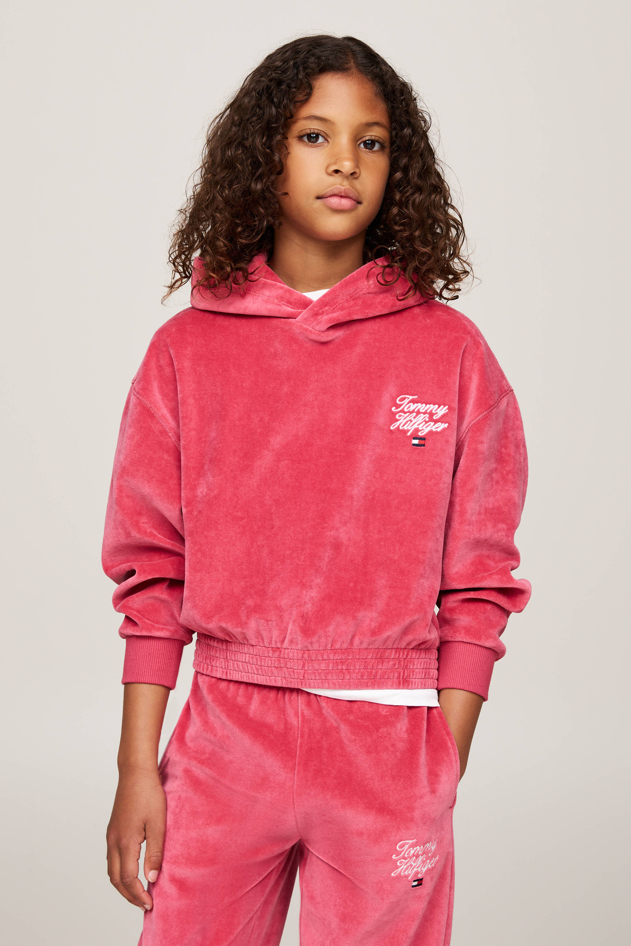 Tommy Hilfiger velours hoodie roze kleertjes