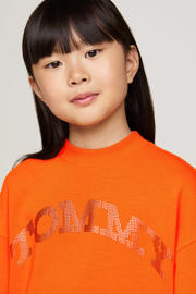 thumbnail: Oranje meisjes Tommy Hilfiger sweater van katoen met logo dessin, lange mouwen en ronde hals
