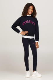 thumbnail: Blauwe meisjes Tommy Hilfiger sweater van katoen met logo dessin, lange mouwen en ronde hals