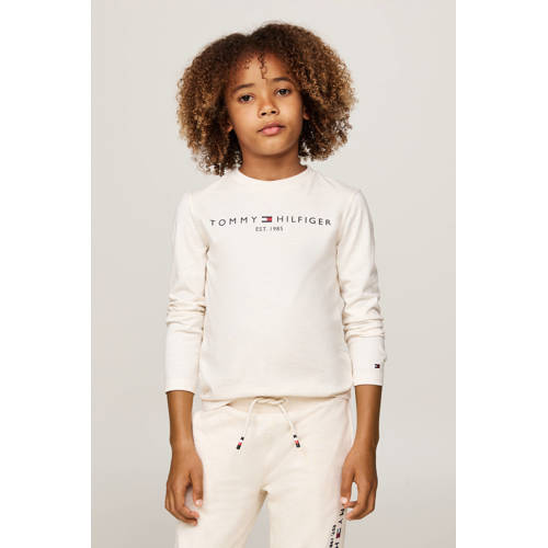 Tommy Hilfiger longsleeve U ESSENTIAL met logo Wit Jongens Meisjes Katoen Ronde hals 152