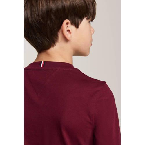 Tommy Hilfiger longsleeve U ESSENTIAL met logo Rood Jongens Meisjes Katoen Ronde hals 98
