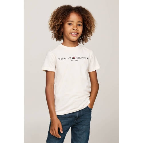 Tommy Hilfiger T-shirt U ESSENTIAL met logo Wit Jongens Meisjes Katoen Ronde hals 110