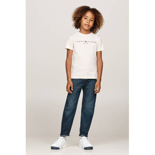 Tommy Hilfiger T-shirt U ESSENTIAL met logo Wit Jongens Meisjes Katoen Ronde hals 110