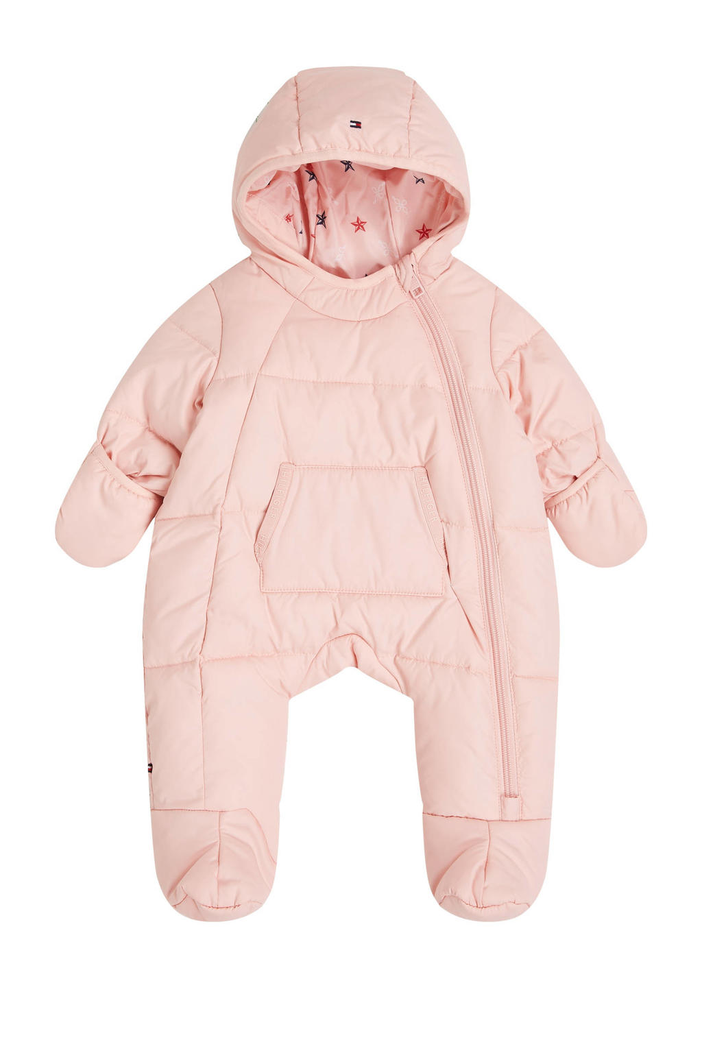 Roze meisjes Tommy Hilfiger gewatteerd baby skipak van polyester met effen, lange mouwen, capuchon en ritssluiting