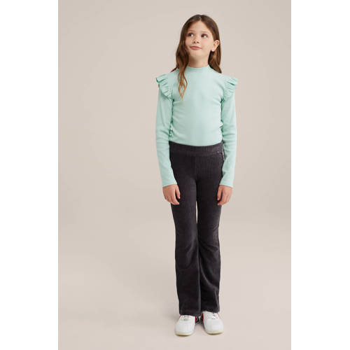 WE Fashion longsleeve Groen Meisjes Stretchkatoen Ronde hals Effen 158 164
