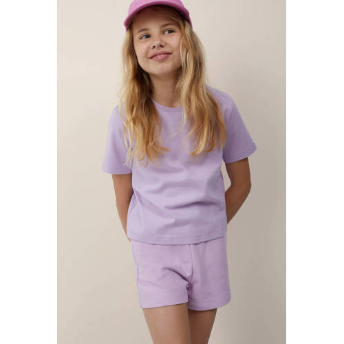 WE Fashion T-shirt lila Paars Meisjes Katoen Ronde hals Effen 134 140