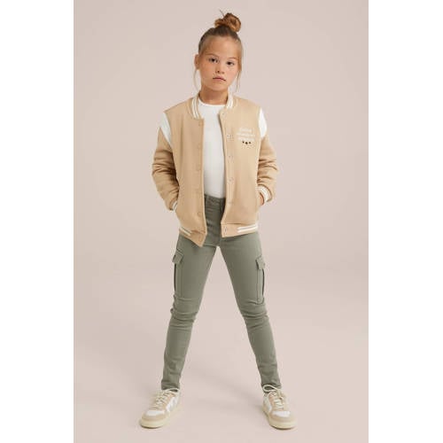 WE Fashion super skinny cargobroek zachtgroen Meisjes Stretchkatoen Effen 146