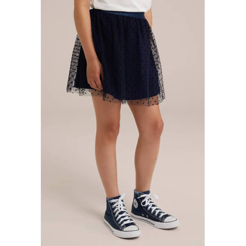 WE Fashion a-lijn rok donkerblauw Meisjes Polyester Stip 110 116