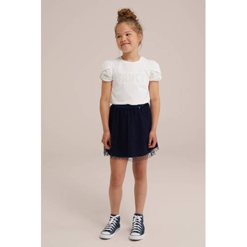 WE Fashion a-lijn rok donkerblauw Meisjes Polyester Stip 110 116