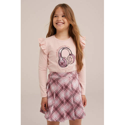 WE Fashion gestreepte longsleeve pink marshmallow Roze Meisjes Stretchkatoen Ronde hals 134 140