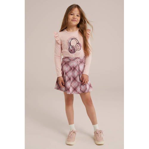 WE Fashion gestreepte longsleeve pink marshmallow Roze Meisjes Stretchkatoen Ronde hals 134 140