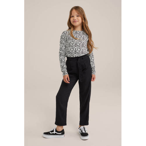 WE Fashion tapered fit broek zwart Meisjes Viscose Effen 158
