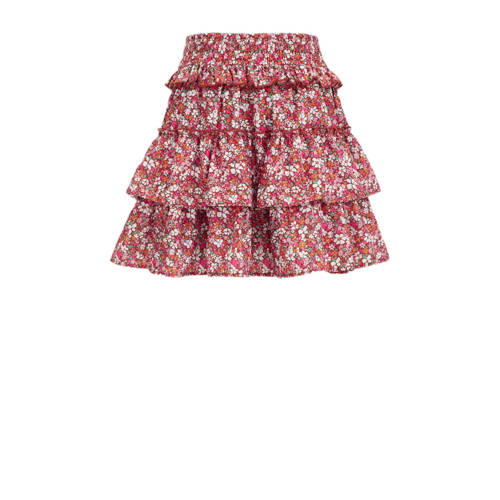 WE Fashion strokenrok rood Meisjes Polyester Bloemen 134 140
