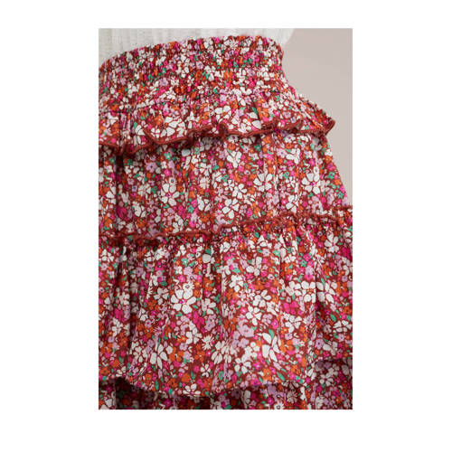 WE Fashion strokenrok rood Meisjes Polyester Bloemen 134 140