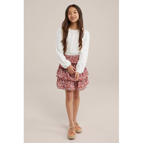 WE Fashion strokenrok rood Meisjes Polyester Bloemen 134 140