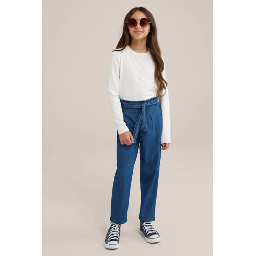 WE Fashion tapered fit jeans medium blue denim Blauw Effen 176