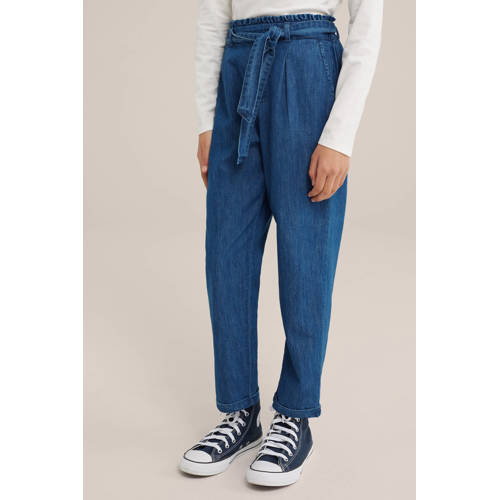WE Fashion tapered fit jeans medium blue denim Blauw Effen 176