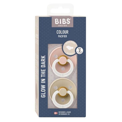 BIBS Colour fopspeen Glow in the dark Anatomisch Blush Vanilla (2 stuks)