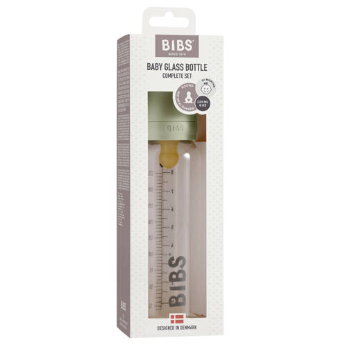 BIBS Glazen babyfles complete set Sage 225 ml Fopspeen