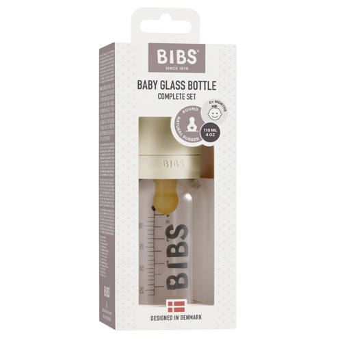 BIBS Glazen babyfles complete set Ivory 110 ml
