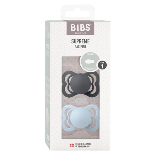 BIBS Supreme fopspeen Iron Baby Blue (2 stuks)