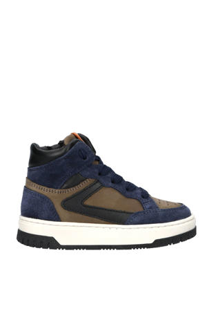   leren sneakers donkerblauw/taupe