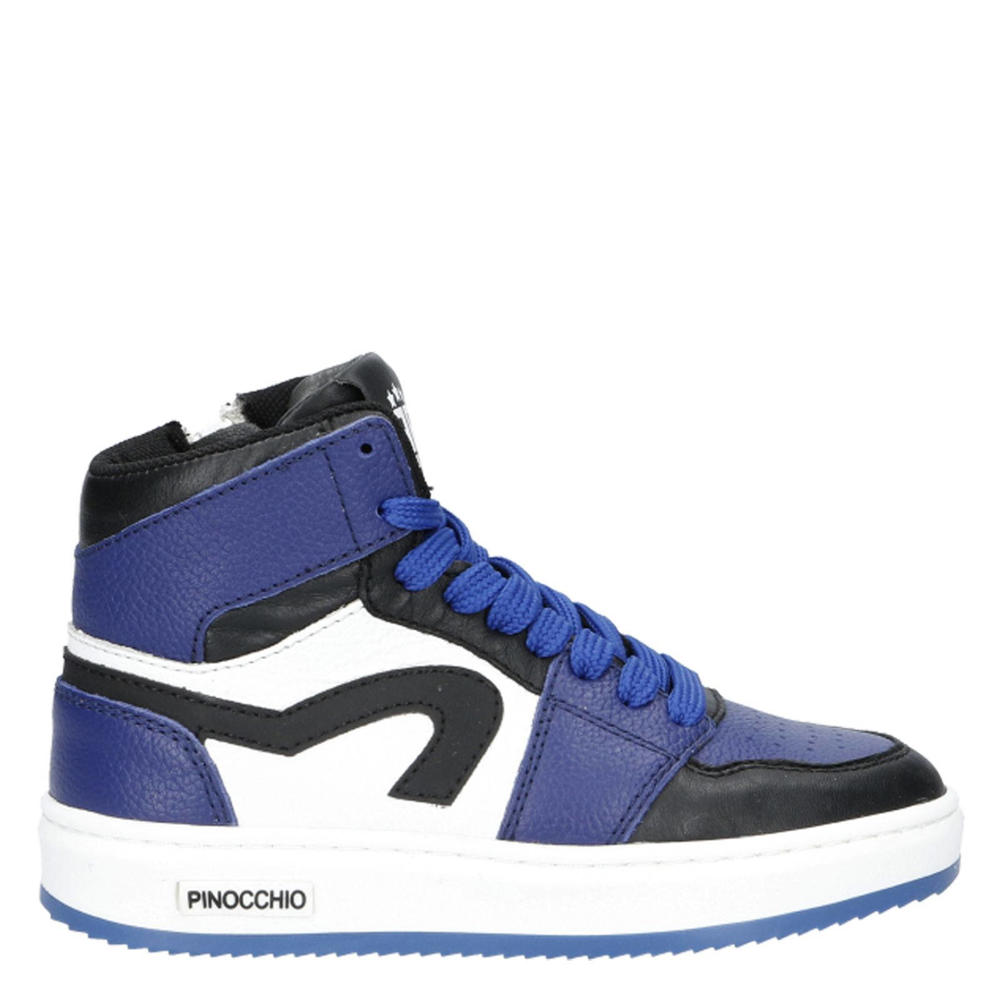 Blauw en zwarte jongens Pinocchio leren sneakers met rits- en vetersluiting