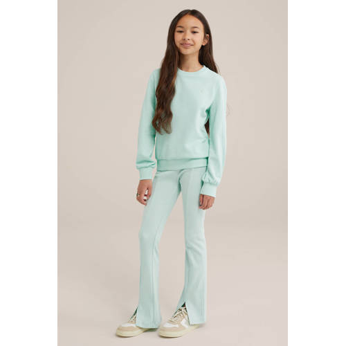 WE Fashion flared broek mintgroen Meisjes Stretchkatoen Effen 122