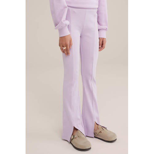 WE Fashion flared broek lila Paars Meisjes Stretchkatoen Effen 104