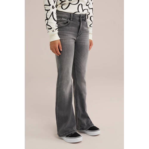 WE Fashion flared jeans dark grey Grijs Meisjes Stretchdenim 122