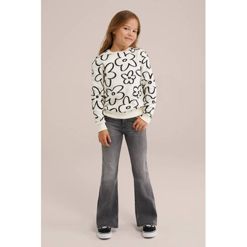 WE Fashion flared jeans dark grey Grijs Meisjes Stretchdenim 122