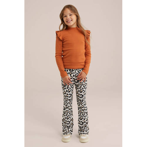 WE Fashion longsleeve donker oranje Meisjes Stretchkatoen Ronde hals Effen 170 176